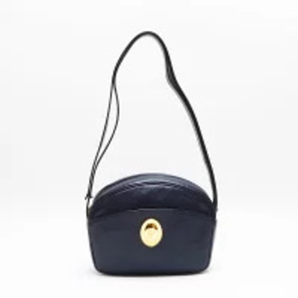 Christian Dior CD Oval Logo Plate Shoulder Bag Navy Blue - Picture 2 of 13